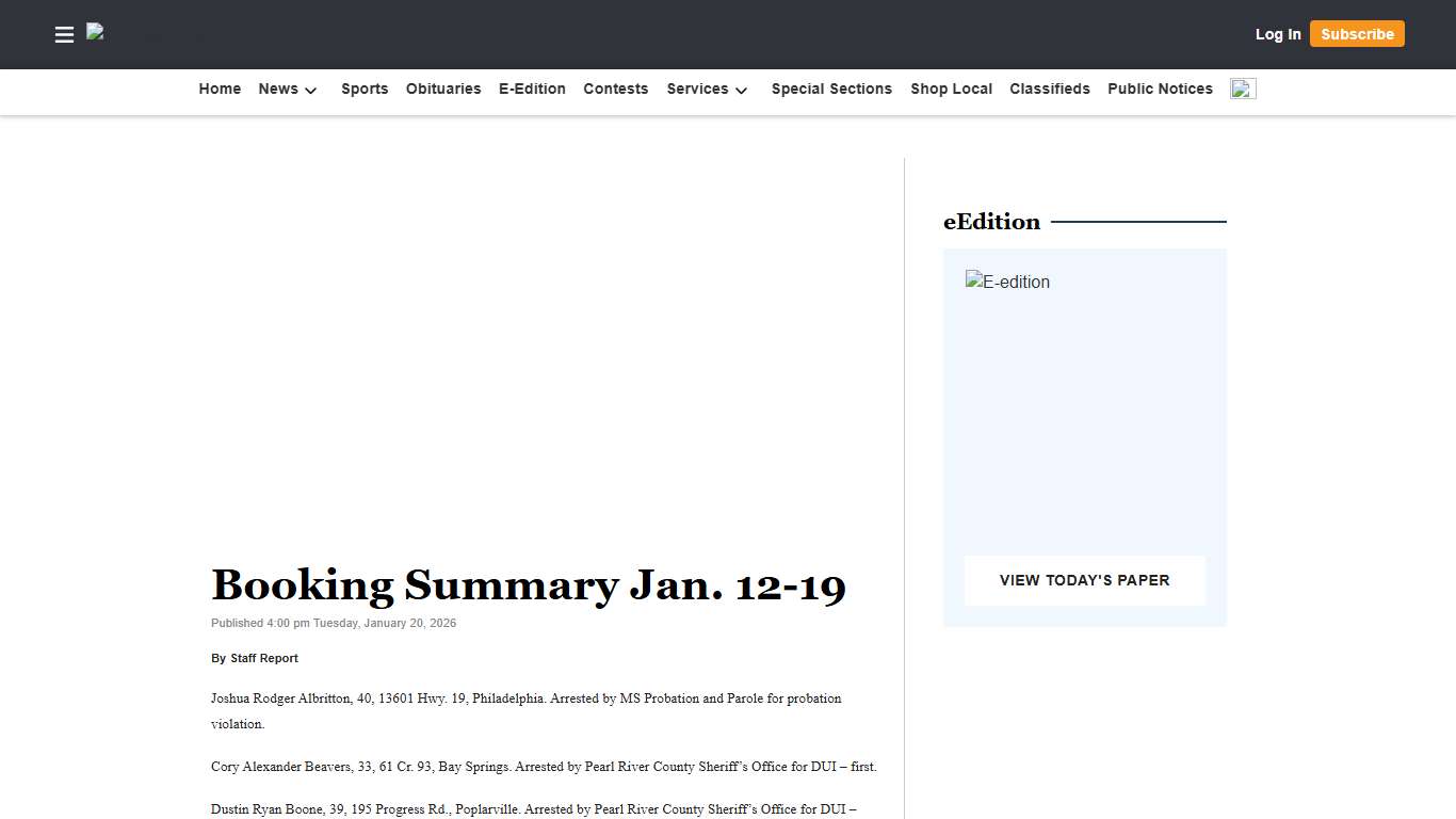 Booking Summary Jan. 12-19 Picayune Item