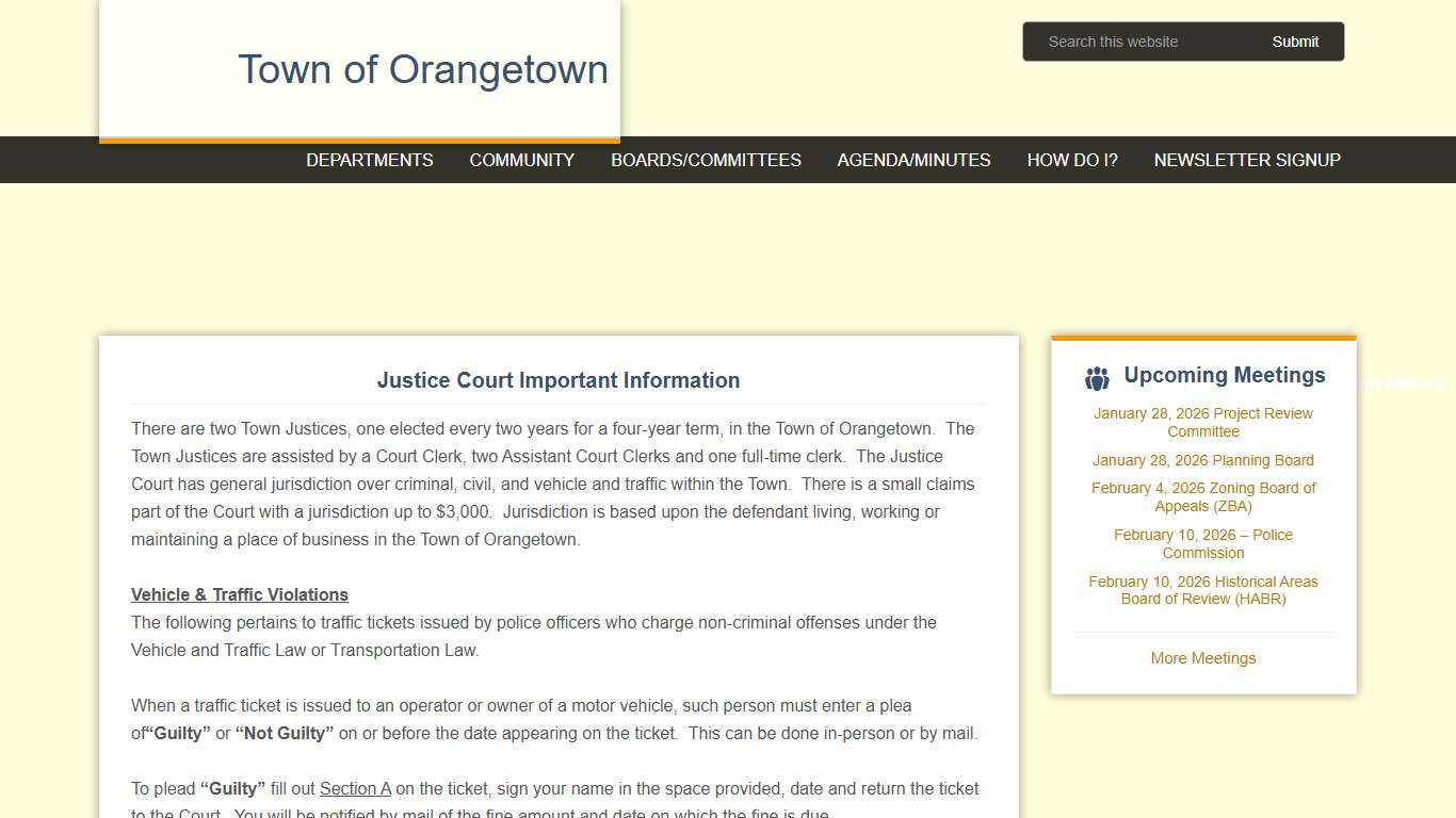Justice Court Important Information Town of Orangetown