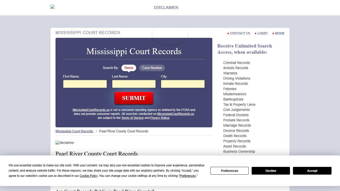 Pearl River County Court Records MississippiCourtRecords.us