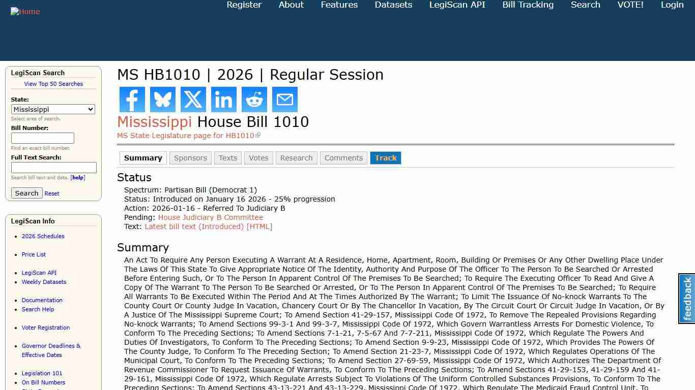 MS HB1010 2026 Regular Session LegiScan